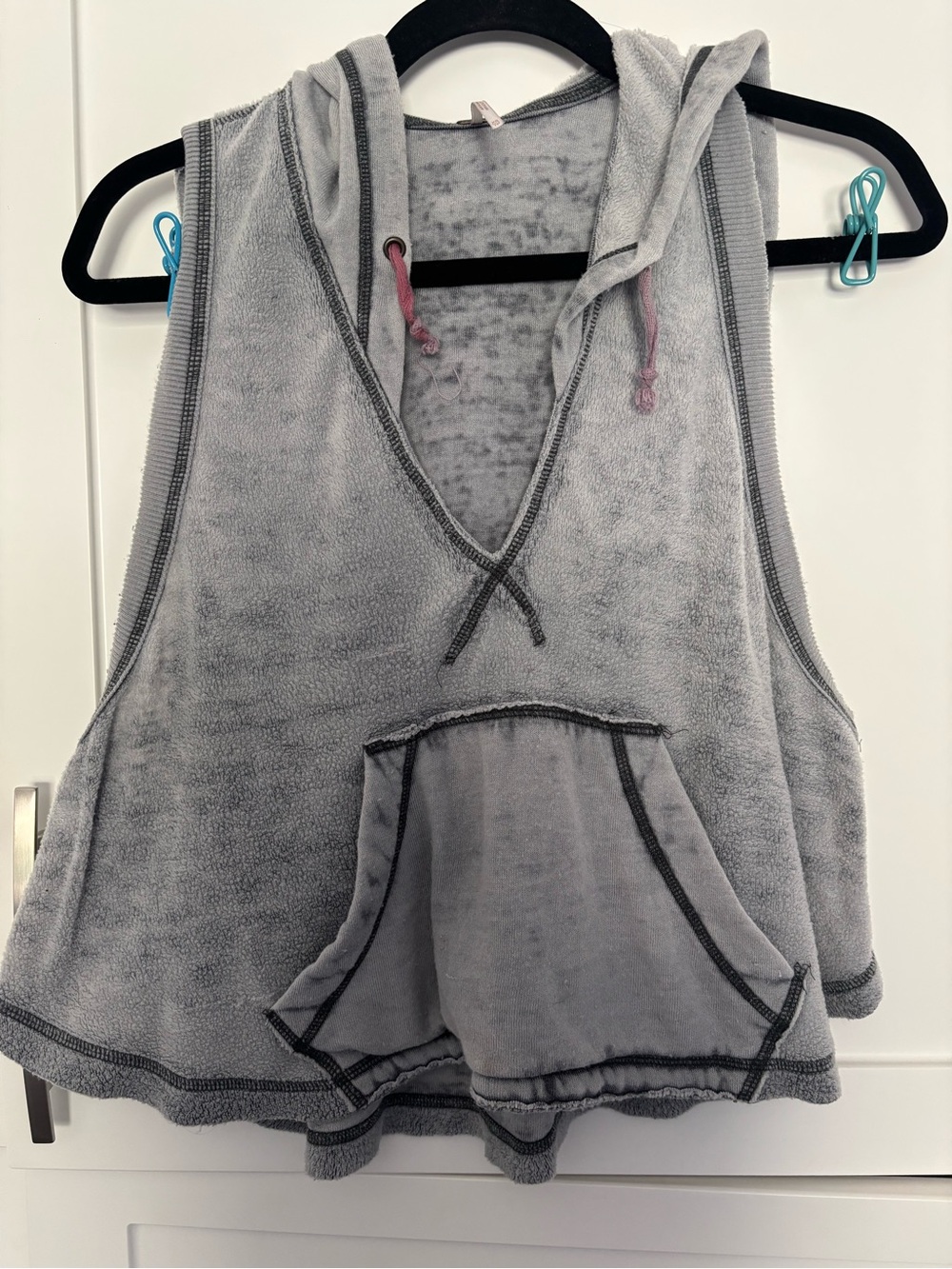 Free People Gray Sleeveless Hooded Pullover with Pink Tag